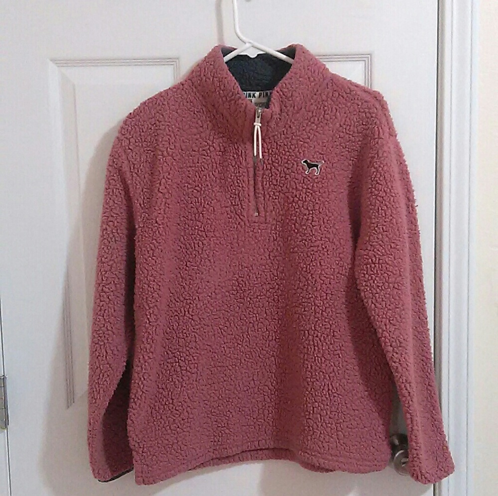 VS PINK Soft Begonia Sherpa Quarter Zip